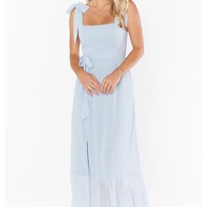 Show Me Your MuMu Blue Ruffled Tiered Midi Dress